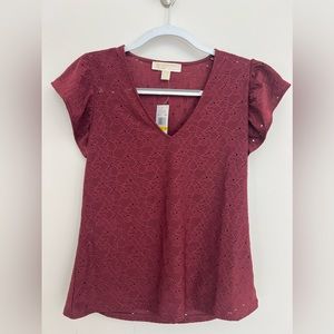 NWT - Michael Kors Women's Eyelet Embroidery Top Cap Sleeve